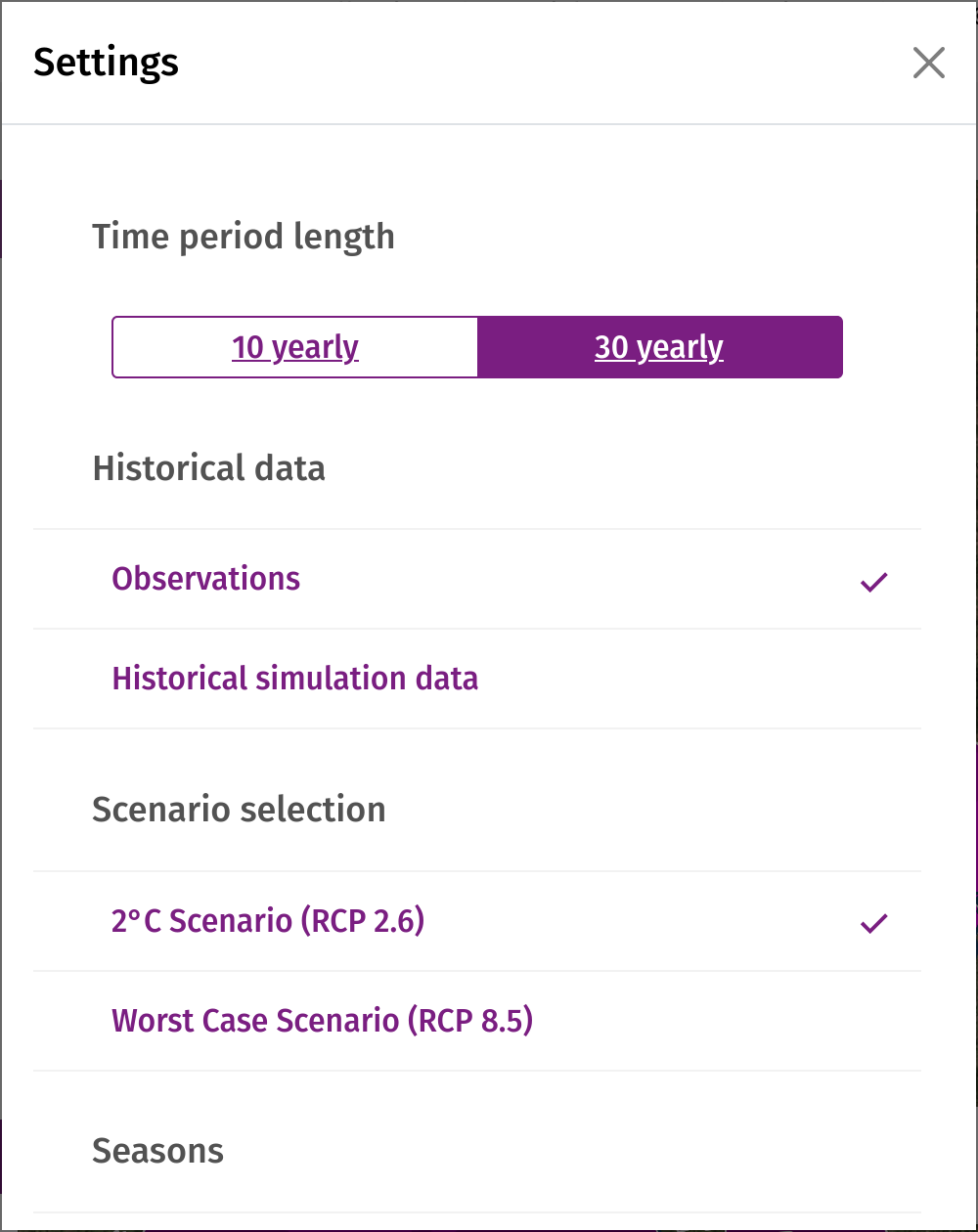 The settings dialog