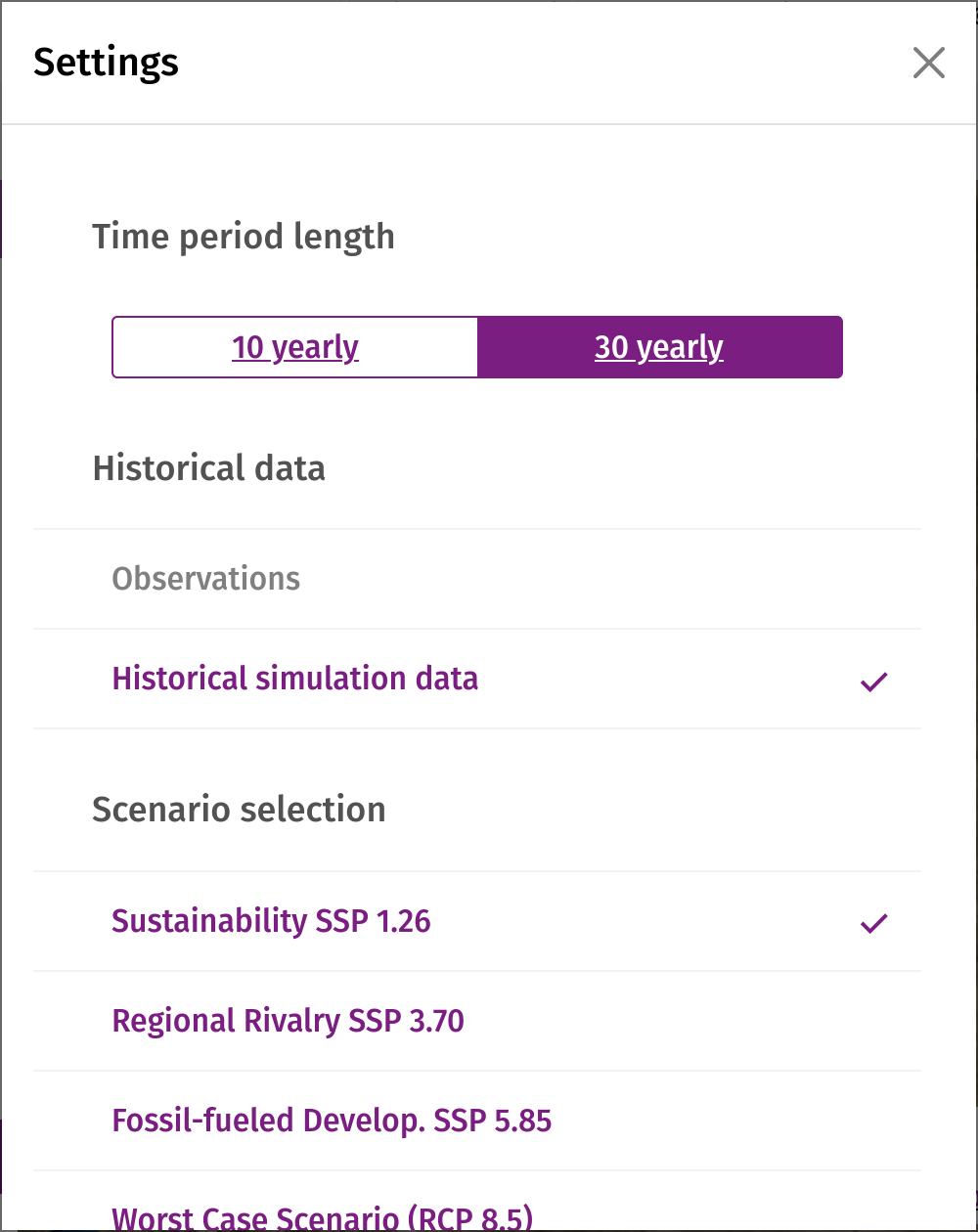 The settings dialog